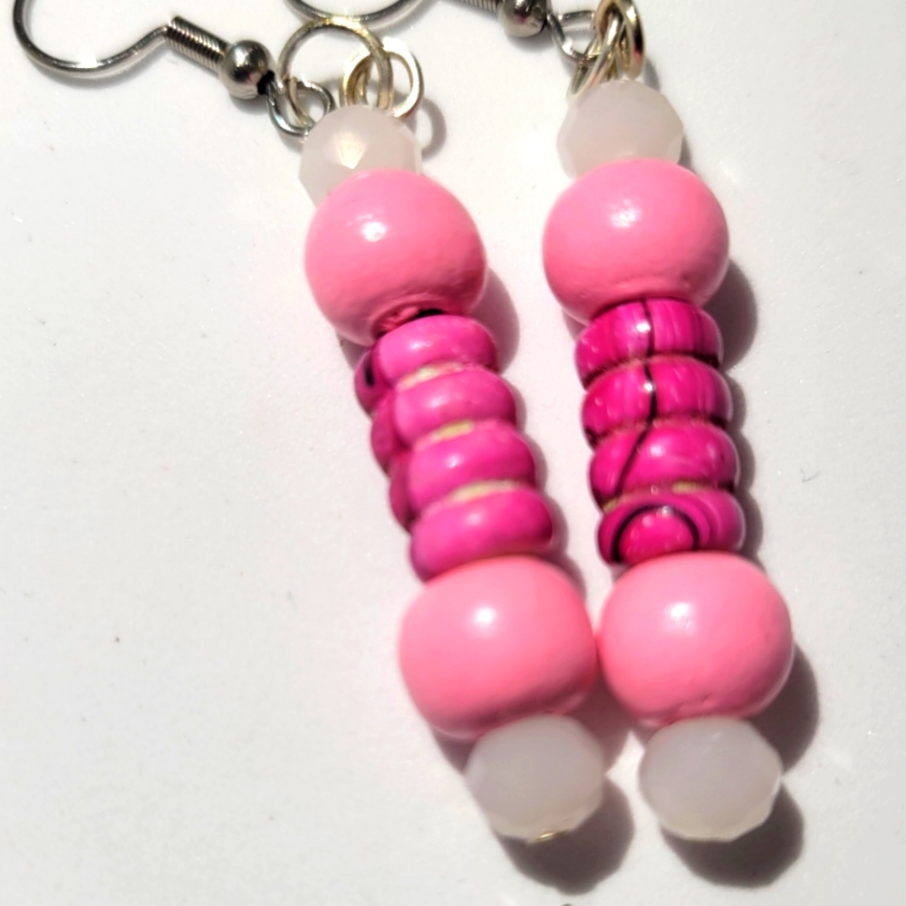 Pink wood bead earrings